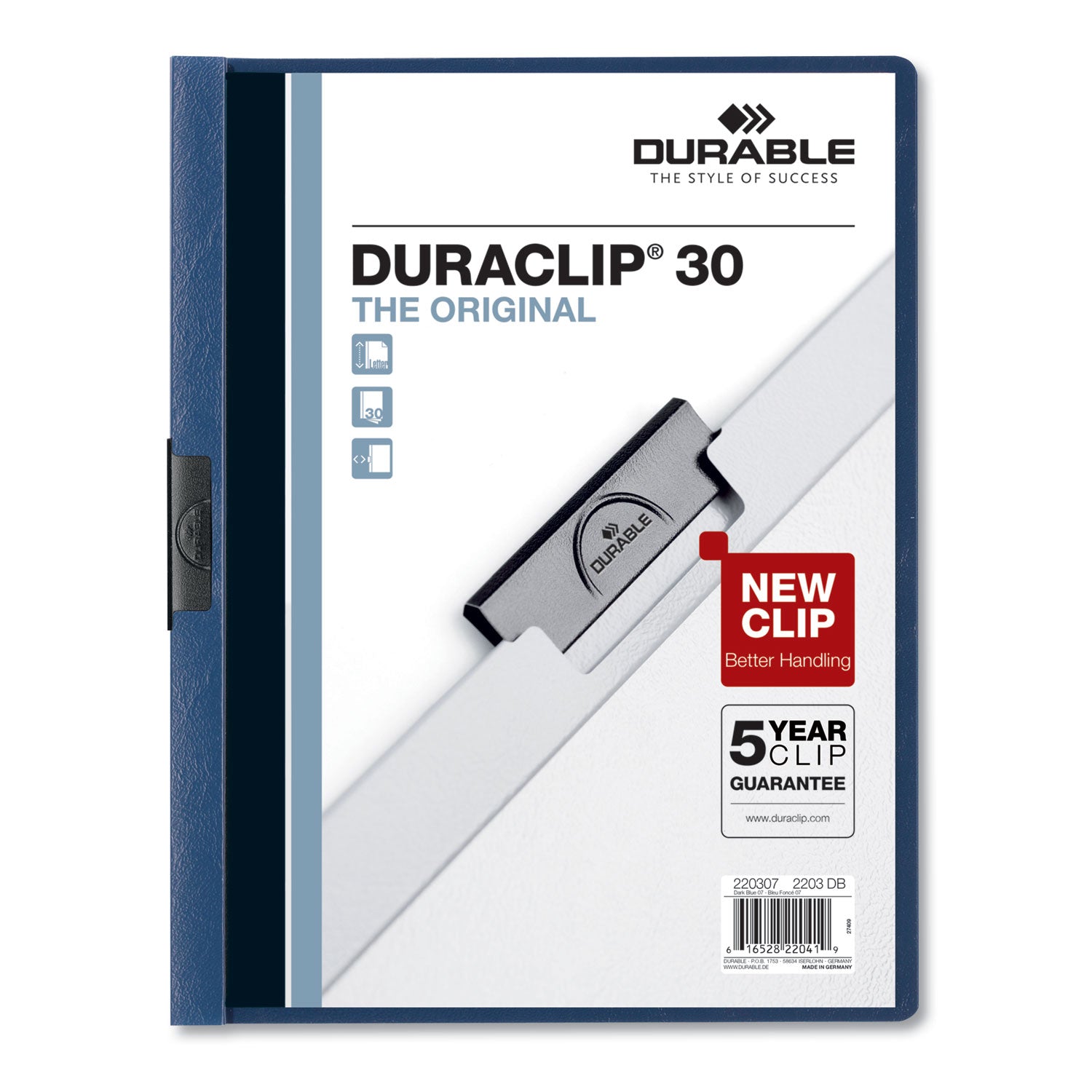 DuraClip Report Cover, Clip Fastener, Clear/Dark Blue, 25/Box - 