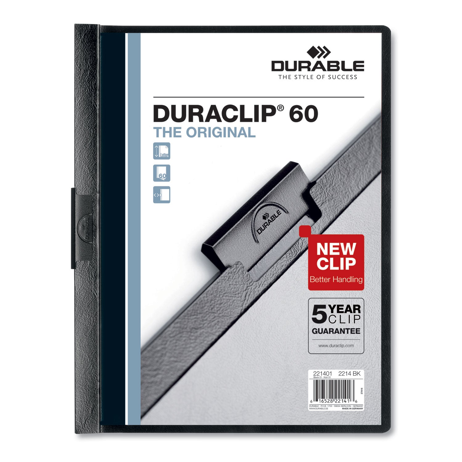 DuraClip Report Cover, Clip Fastener, 8.5 x 11, Clear/Black, 25/Box - 