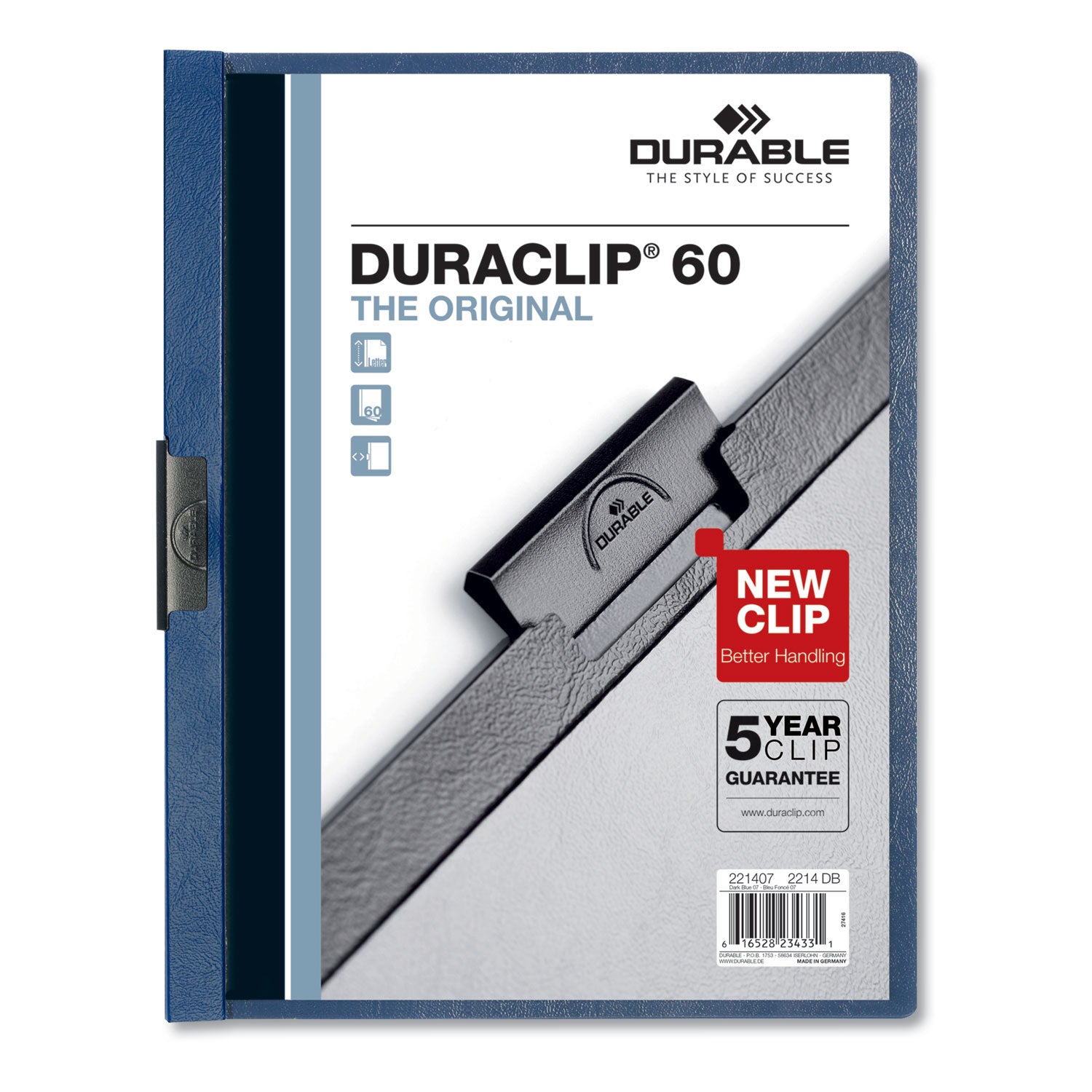 DuraClip Report Cover, Clip Fastener, 8.5 x 11, Clear/Dark Blue, 25/Box - 