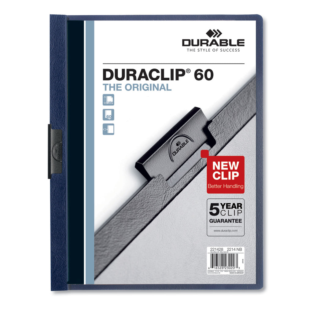 DuraClip Report Cover with Clip Fastener, 8.5 x 11, Clear/Navy, 25/Box - 