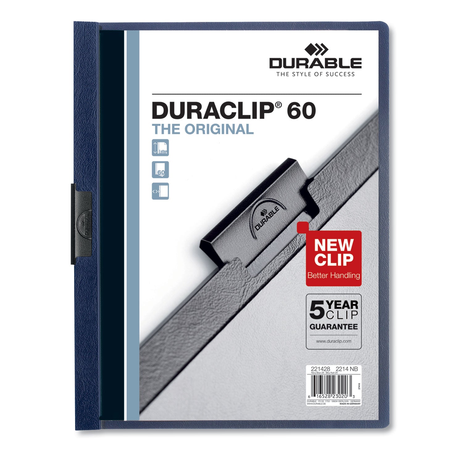 DuraClip Report Cover with Clip Fastener, 8.5 x 11, Clear/Navy, 25/Box - 