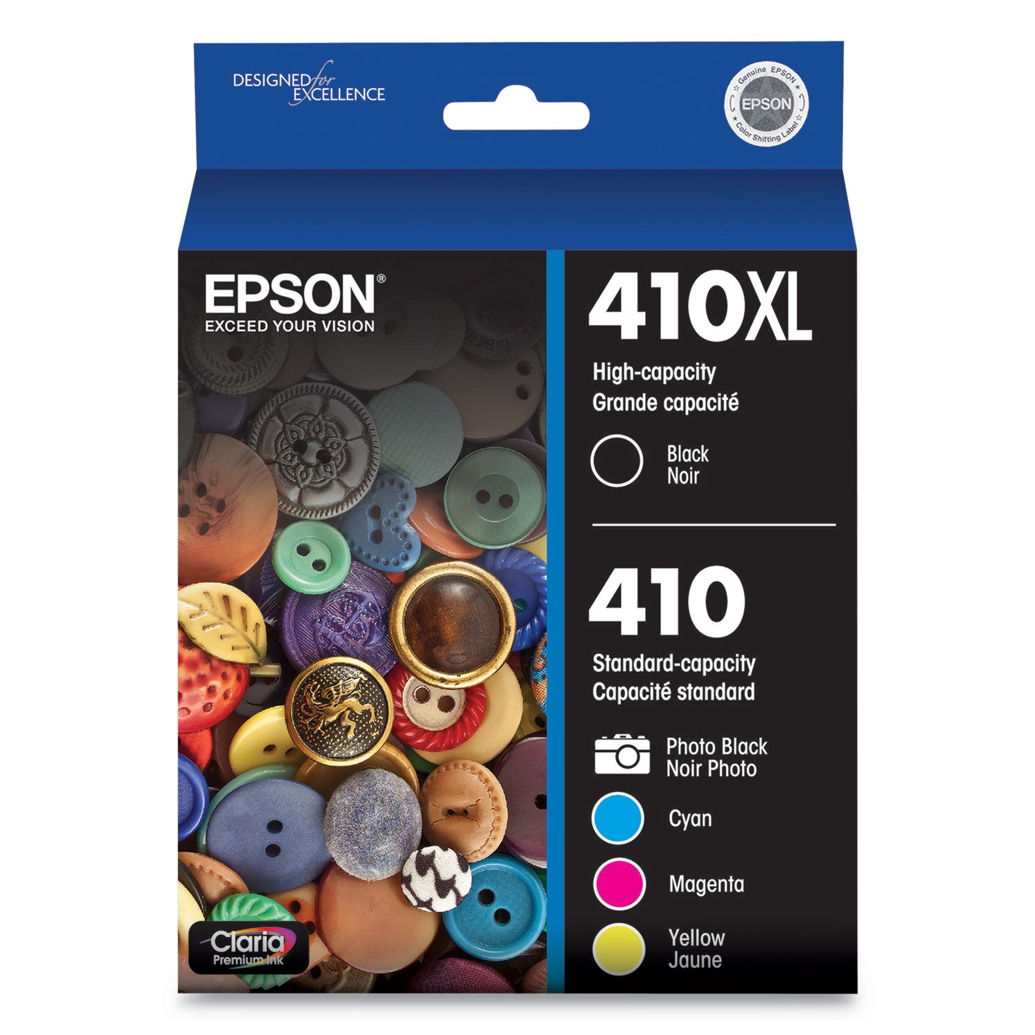 T410XL-BCS (410XL) Claria High-Yield Ink, 650 Page-Yield, Black/Cyan/Magenta/Yellow