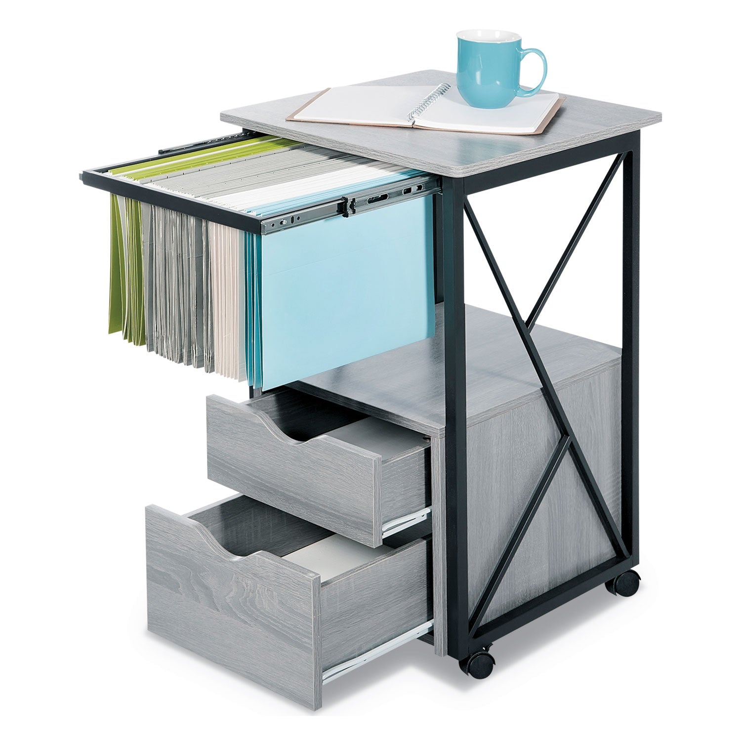 mood-storage-pedestals-with-open-format-hanging-file-rack-left-or-right-2-drawers-box-file-gray-1775-x-1775-x-30_saf1906gr - 2