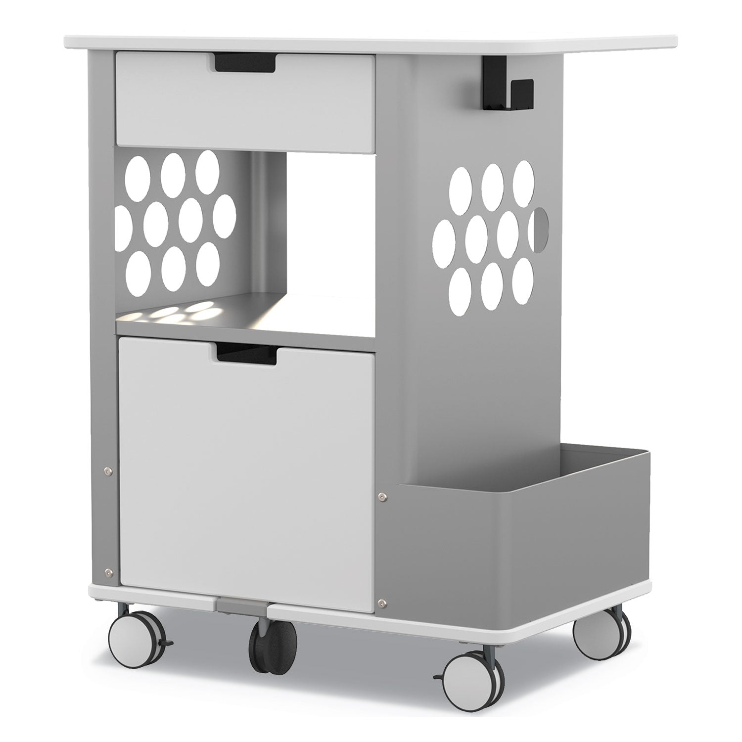 mobile-storage-cart-metal-2-shelves-2-drawers-1-bin-150-lb-capacity-28-x-20-x-335-white_saf5202wh - 1