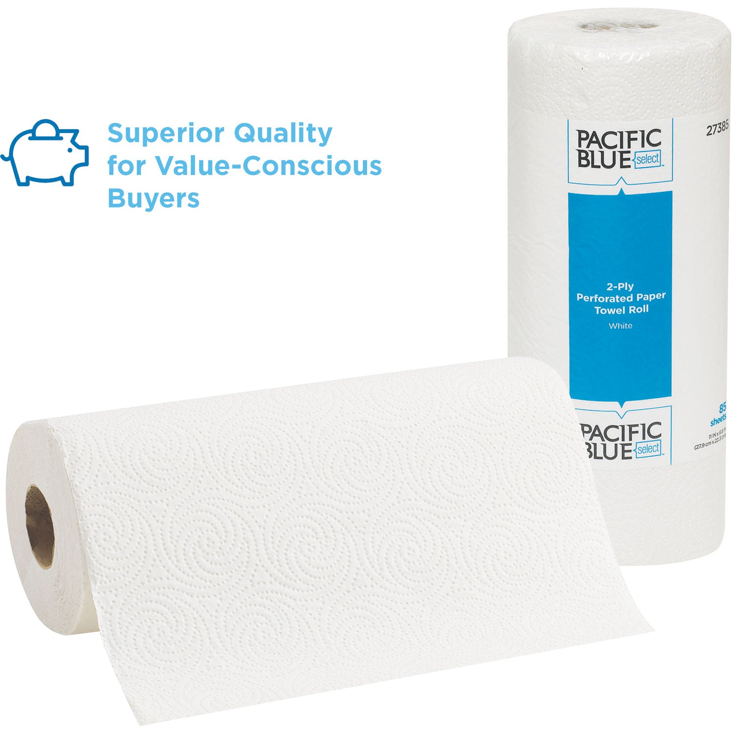 Pacific Blue Select Two-Ply Perforated Paper Kitchen Roll Towels, 2-Ply, 11 x 8.8, White, 85/Roll, 30 Rolls/Carton - 