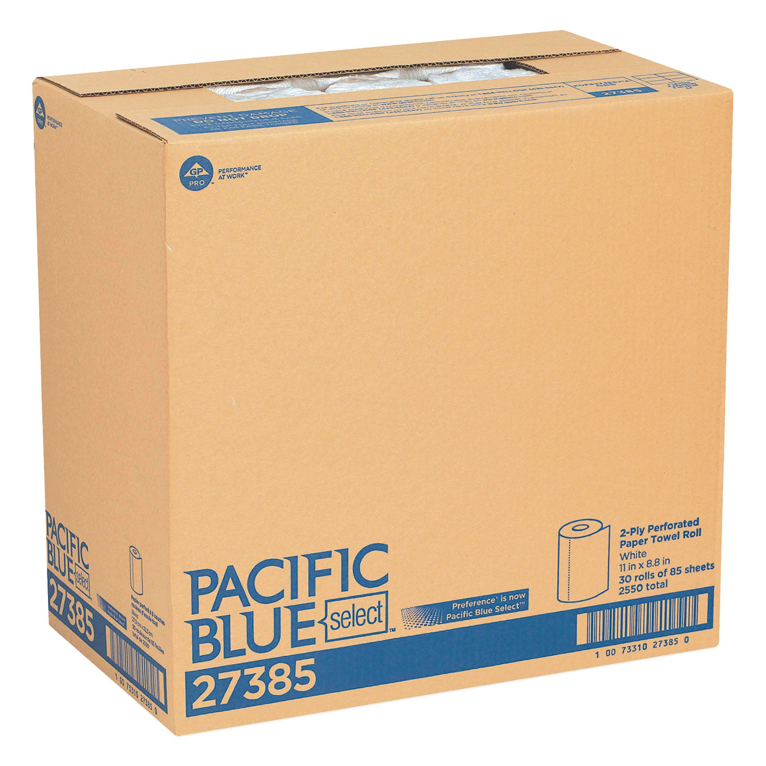 Pacific Blue Select Two-Ply Perforated Paper Kitchen Roll Towels, 2-Ply, 11 x 8.8, White, 85/Roll, 30 Rolls/Carton