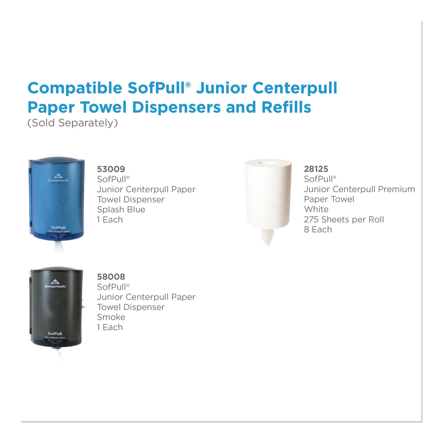 SofPull Premium Junior Capacity Towel, 1-Ply, 7.8 x 14.8, White, 225/Roll, 8 Rolls/Carton