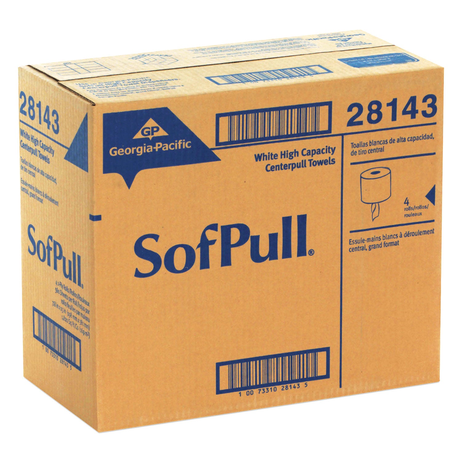 SofPull Perforated Paper Towel, 1-Ply, 7.8 x 15, White, 560/Roll, 4 Rolls/Carton - 