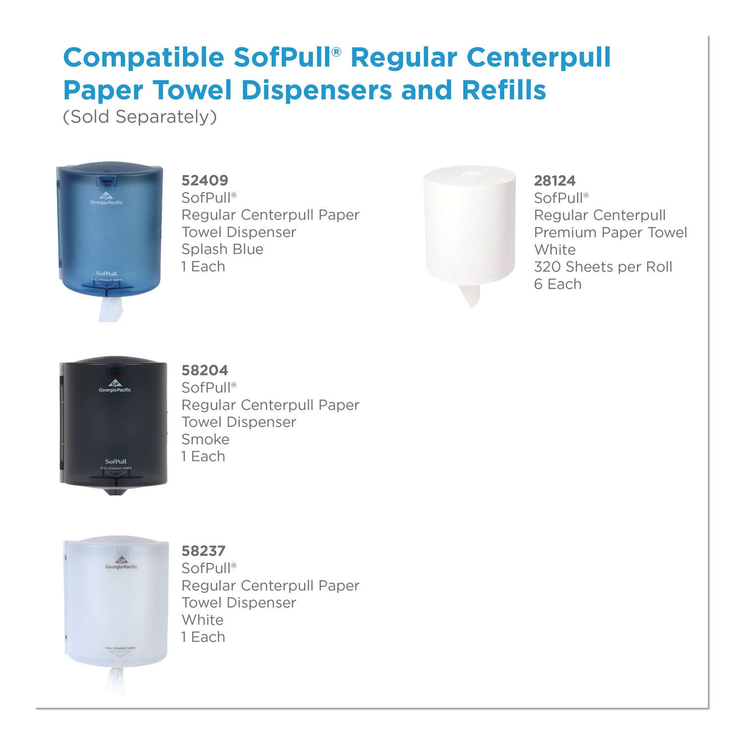 SofPull Center-Pull Perforated Paper Towels, 1-Ply, 7.8 x 15, White, 320/Roll, 6 Rolls/Carton