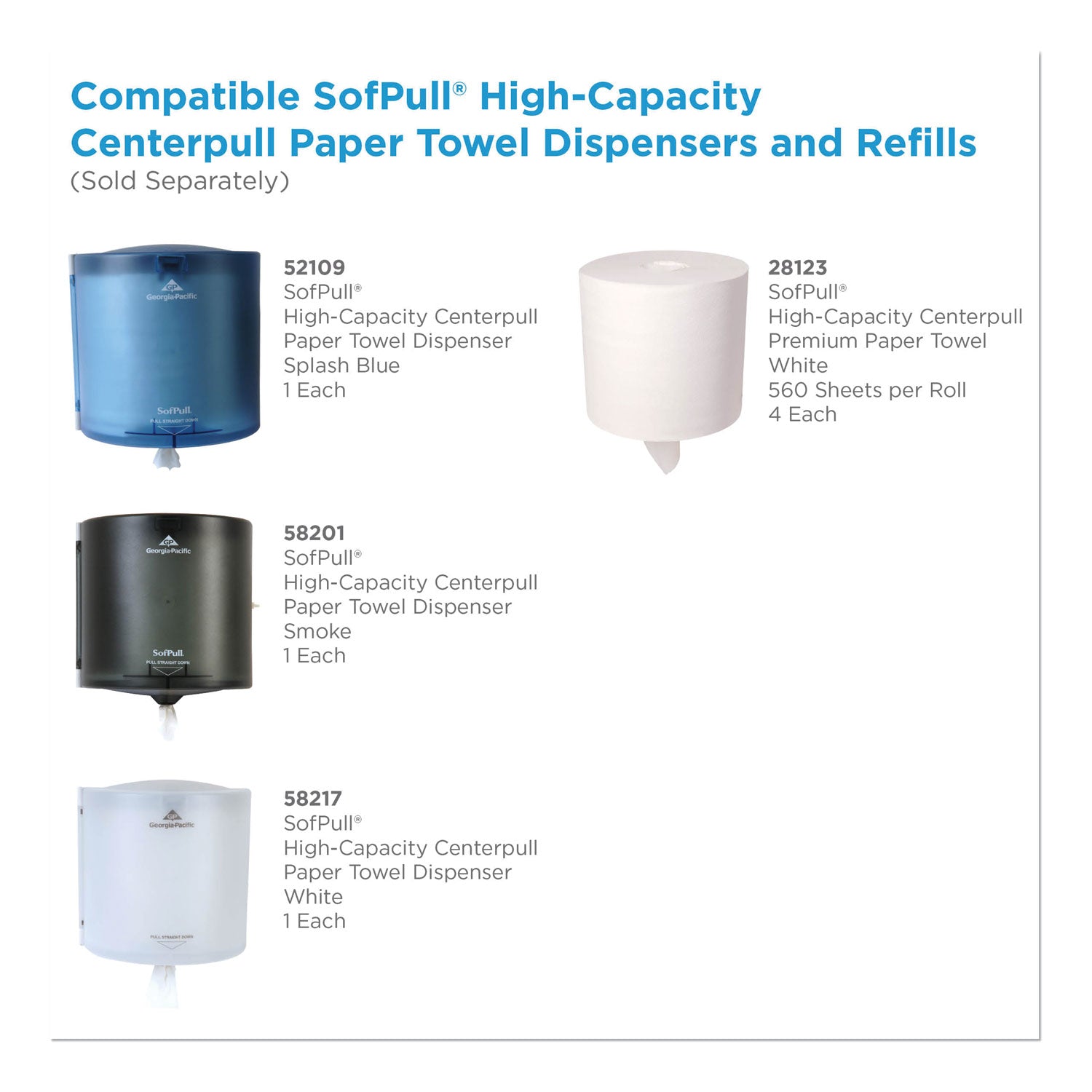 SofPull Perforated Paper Towel, 1-Ply, 7.8 x 15, White, 560/Roll, 4 Rolls/Carton