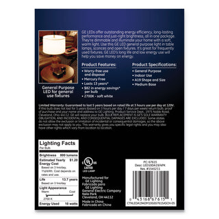 LED Soft White A19 Dimmable Light Bulb, 10 W, 4/Pack