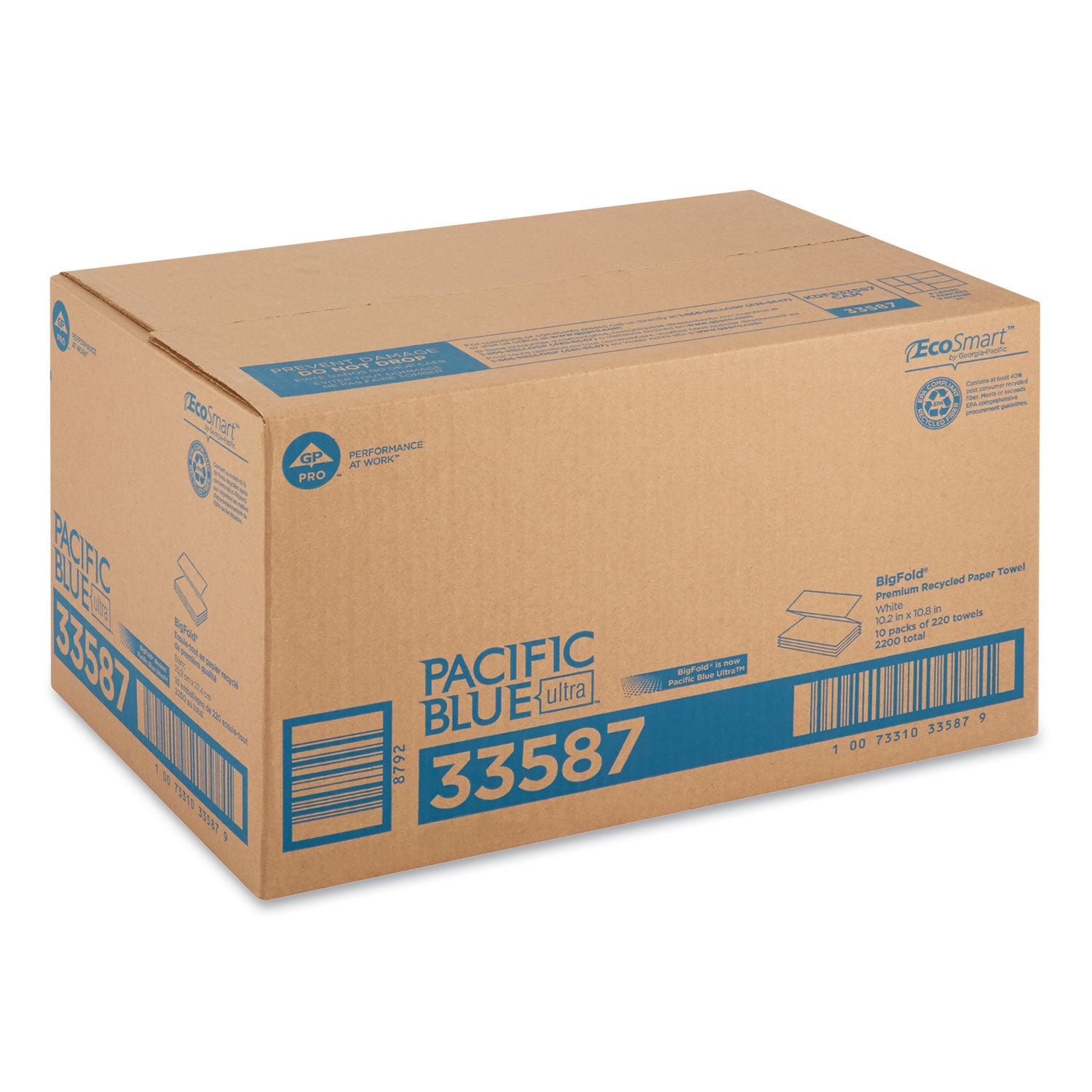 Pacific Blue Ultra Paper Towels, 1-Ply, 10.2 x 10.8, White, 220/Pack, 10 Packs/Carton