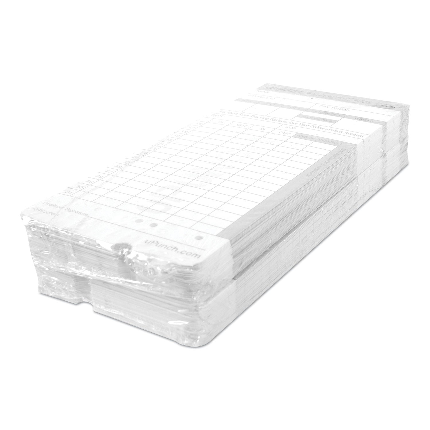Time Clock Cards for uPunch HN2000/HN4000/HN4600, Two Sides, 7.5 x 3.5, 100/Pack