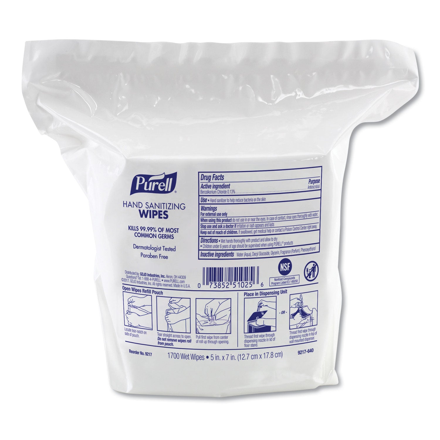 PURELL Hand Sanitizing Wipes Dispenser Refill - White - Durable, Textured, Lint-free - For Hand, Face - 1700 Per Pack - 2 / Carton