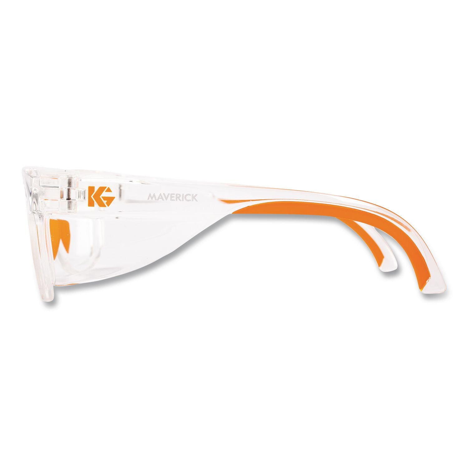 Maverick Safety Glasses, Clear/Orange, Polycarbonate Frame, 12/Box