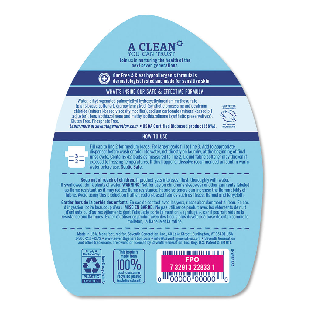 Natural Liquid Fabric Softener, Free and Clear/Unscented 32 oz Bottle