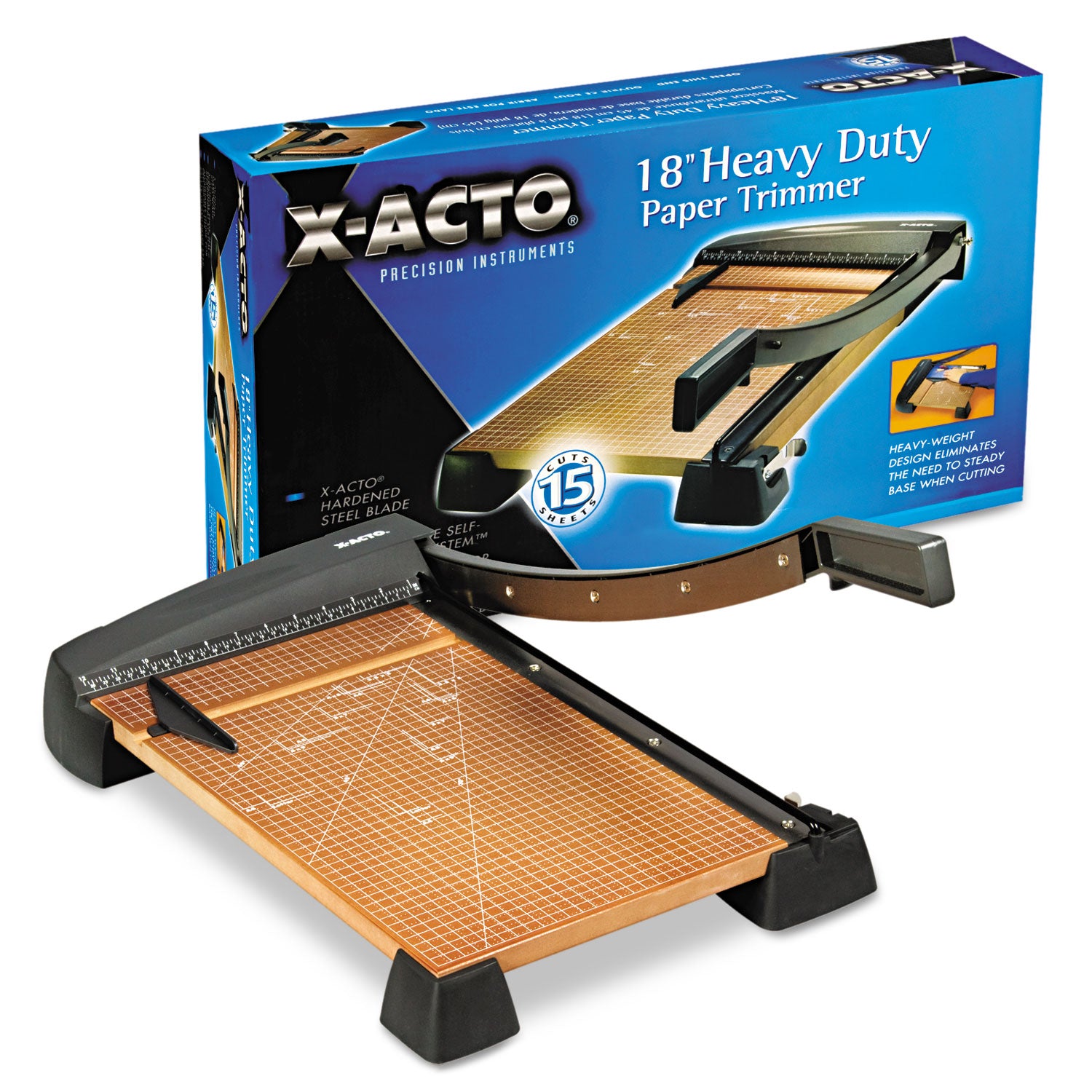 Heavy-Duty Wood Base Guillotine Trimmer, 15 Sheets, 18" Cut Length, 12 x 18
