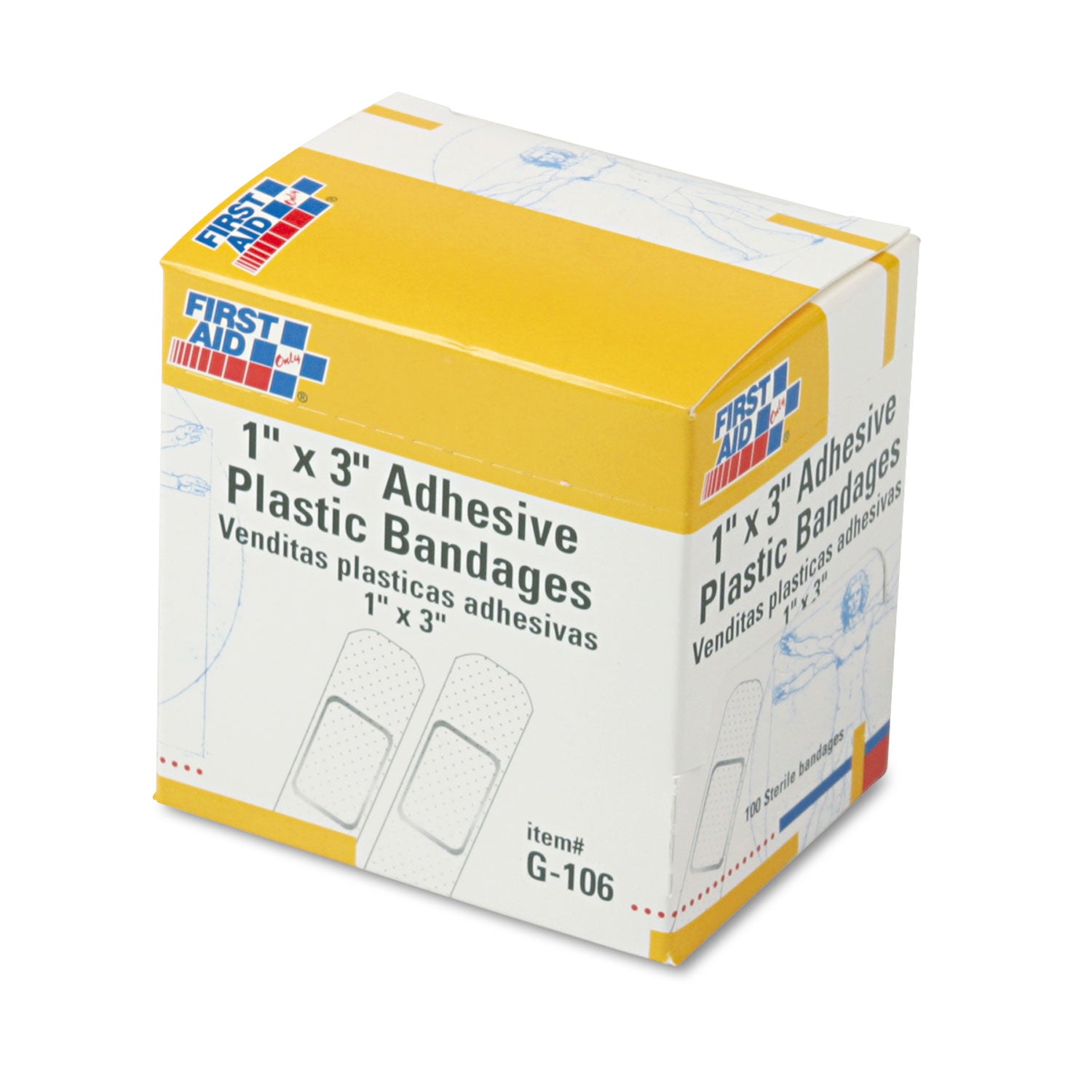 Plastic Adhesive Bandages, 1 x 3, 100/Box - 