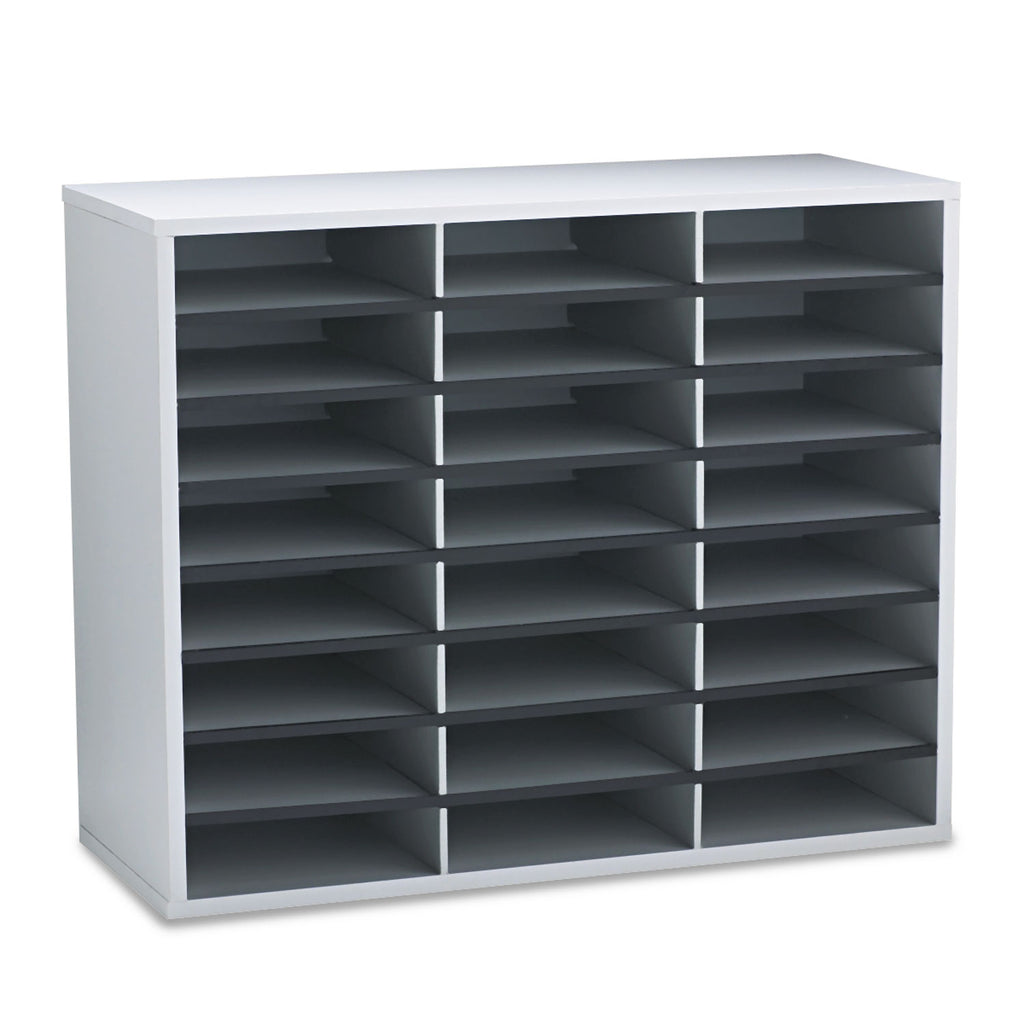 Literature Organizer, 24 Letter Compartments, 29 x 11.88 x 23.44, Dove Gray - 