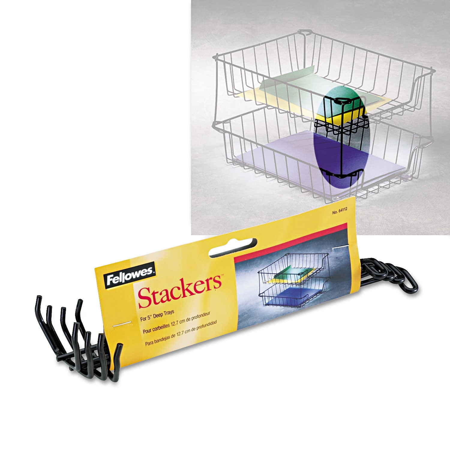 Desk Tray Stacking Posts for 5" Capacity Trays, Wire, Black, 4 Posts/Set - 