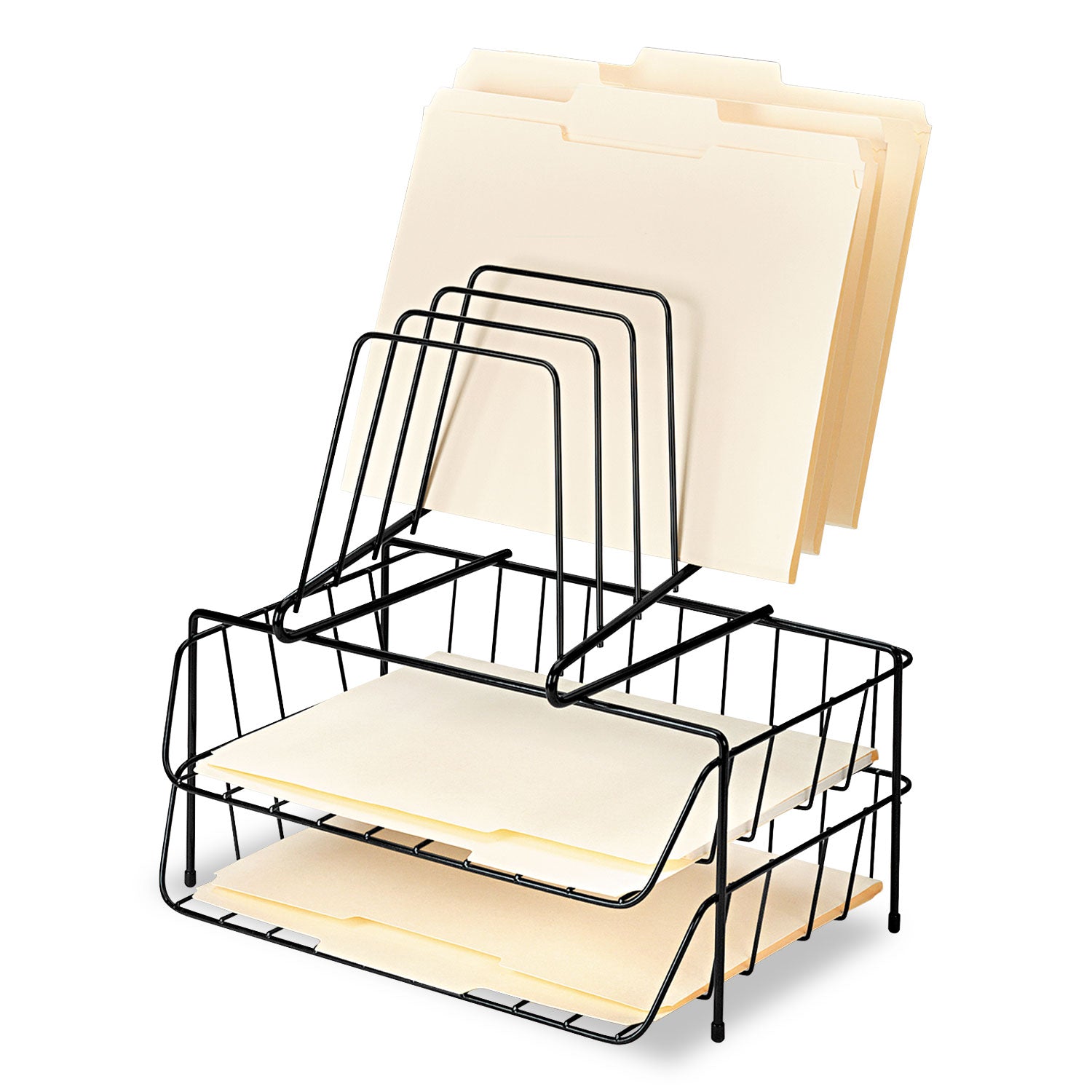 Wire Double Tray with Step File Sorter, 8 Sections, Letter Size Files, 13.88" x 10.13" x 14", Black - 