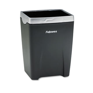 Office Suites Divided Pencil Cup, Plastic, 3.13 x 3.13 x 4.25, Black/Silver - 