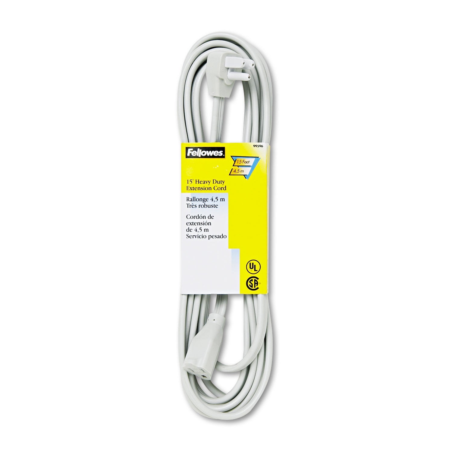Indoor Heavy-Duty Extension Cord, 15 ft, 15 A, Gray - 