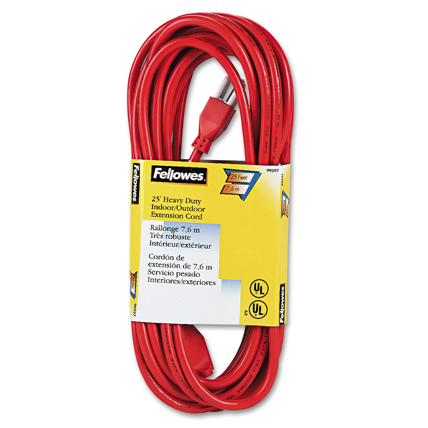 Indoor/Outdoor Heavy-Duty 3-Prong Plug Extension Cord, 25 ft, 13 A, Orange - 