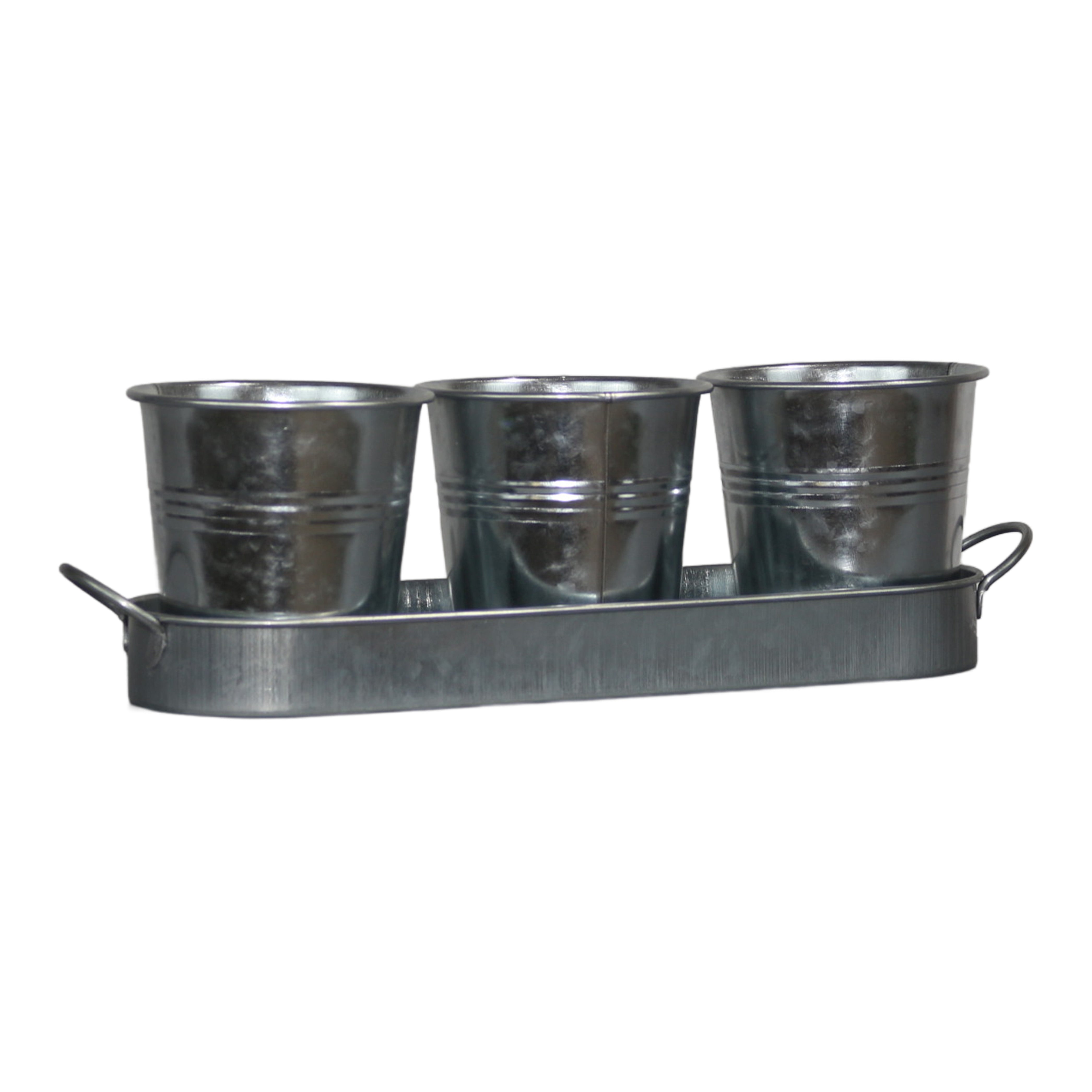 Set of 3 Galvanized Metal Garden Planters with Tray