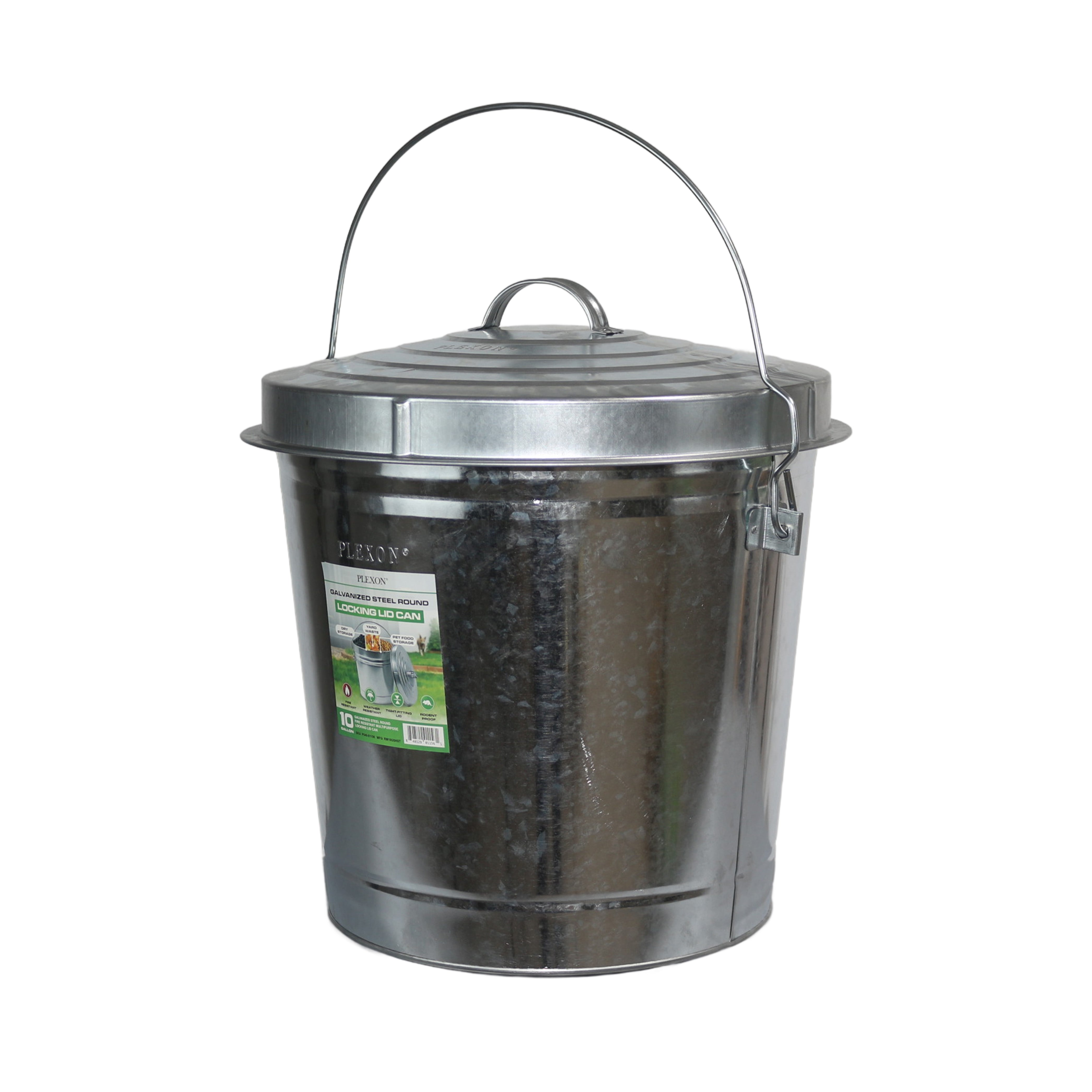 10-Gallon Galvanized Steel Round Fire Resistant Trash Can with Lid