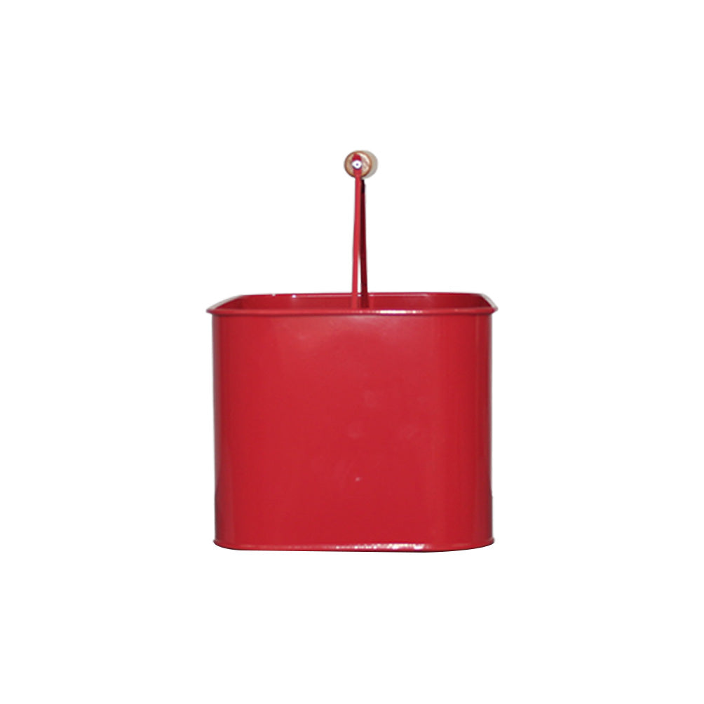 Red Galvanized Metal Utensil Caddy with Wooden Handle