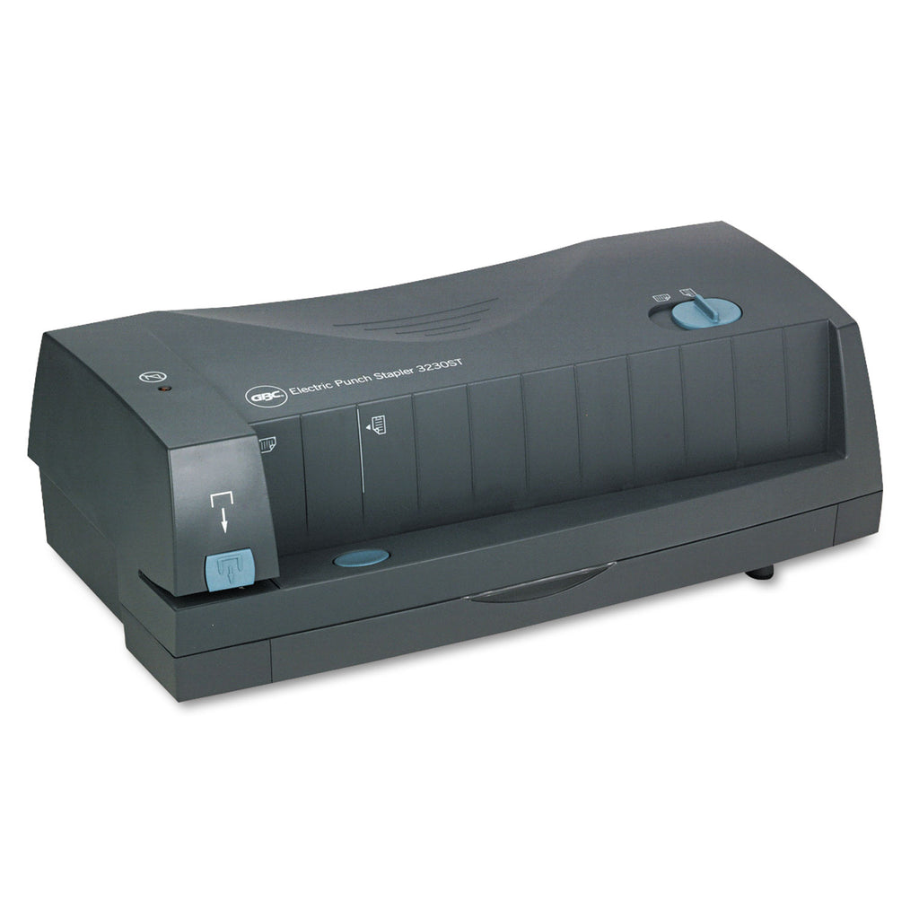 24-Sheet 3230ST Electric Two- to Three-Hole Adjustable Punch/Stapler, 9/32" Holes, Gray - 