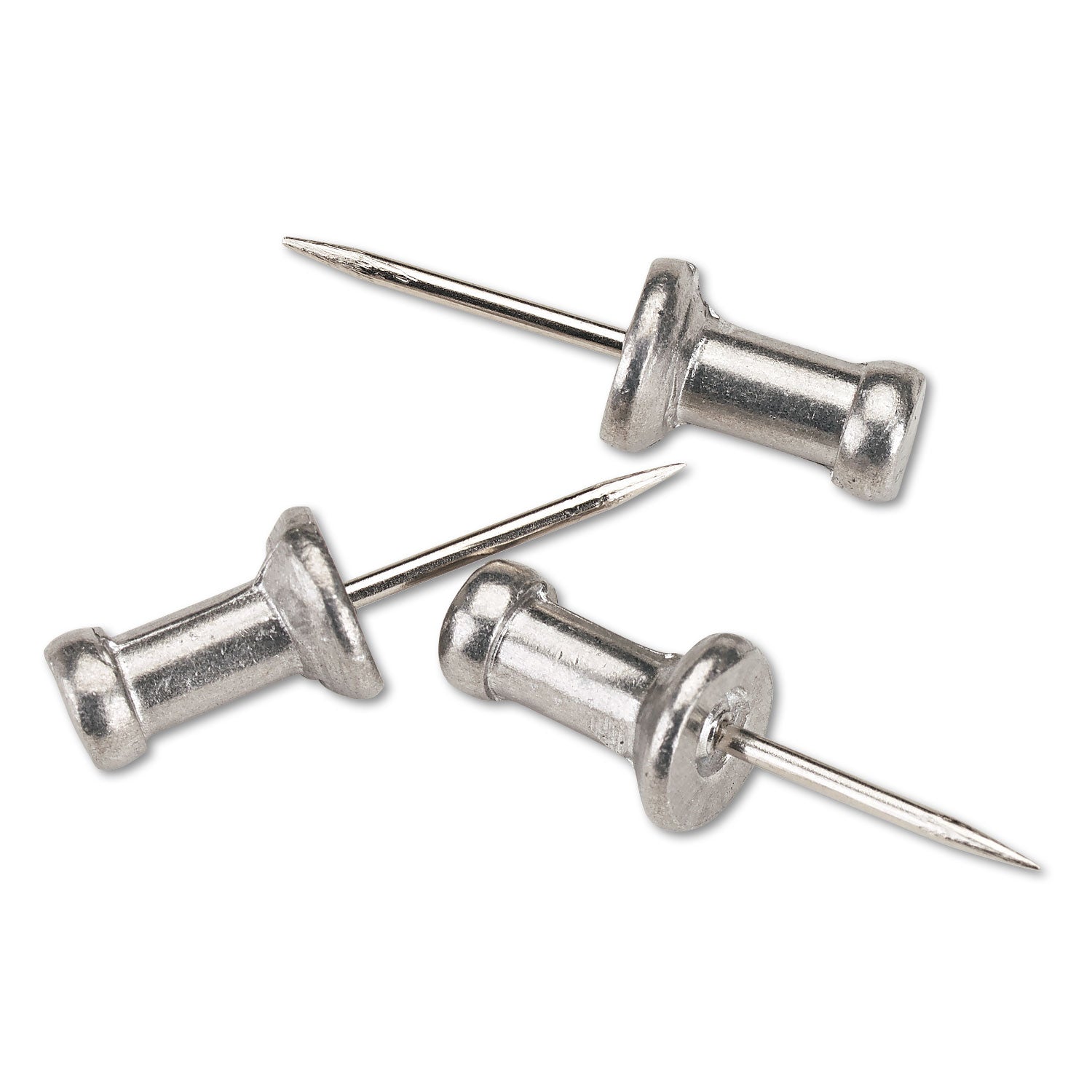 Aluminum Head Push Pins, Aluminum, Silver, 0.5", 100/Box - 