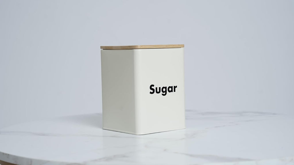 3-piece White Metal Jar Set with Airtight Bamboo Lids - 4