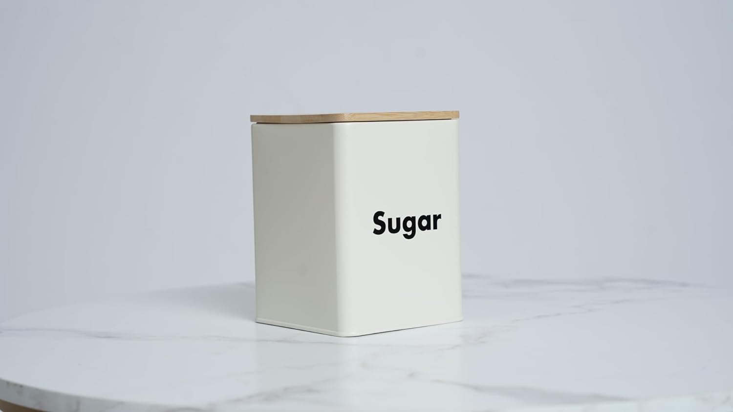 3-piece White Metal Jar Set with Airtight Bamboo Lids - 4