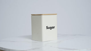 3-piece White Metal Jar Set with Airtight Bamboo Lids - 4
