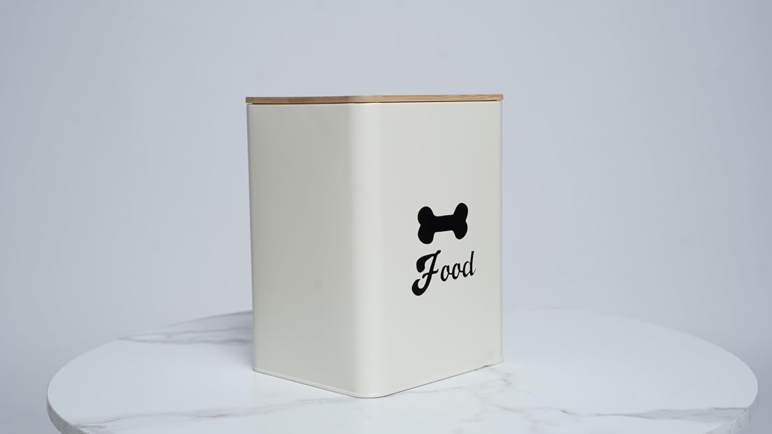 2-piece Beige Pet Food Storage Canister Set with Spoon and Wood Lids - 5