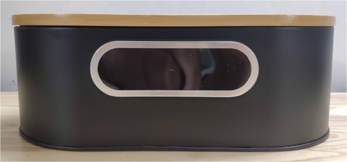 Black Metal Bread Box with Bamboo Cutting Board Lid, 13.2" - 1