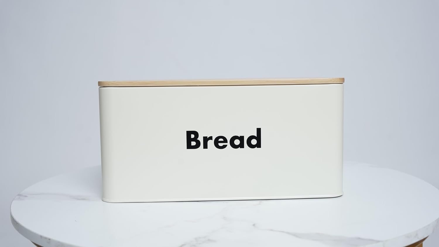 4-piece Beige Metal Bread Box Set with Bamboo Cutting Board Lid - 3