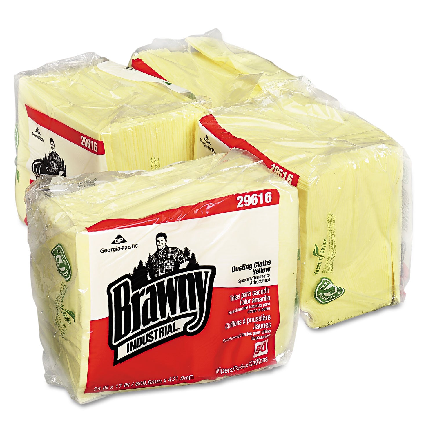 Dusting Cloths Quarterfold, 17 x 24, Unscented, Yellow, 50/Pack, 4 Packs/Carton - 