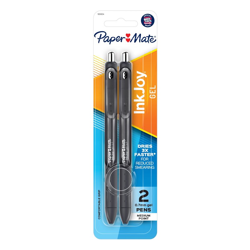 Paper Mate InkJoy Gel Pen - 0.77 mm Pen Point Size - Retractable - Black - Blue Barrel - 2 / Pack