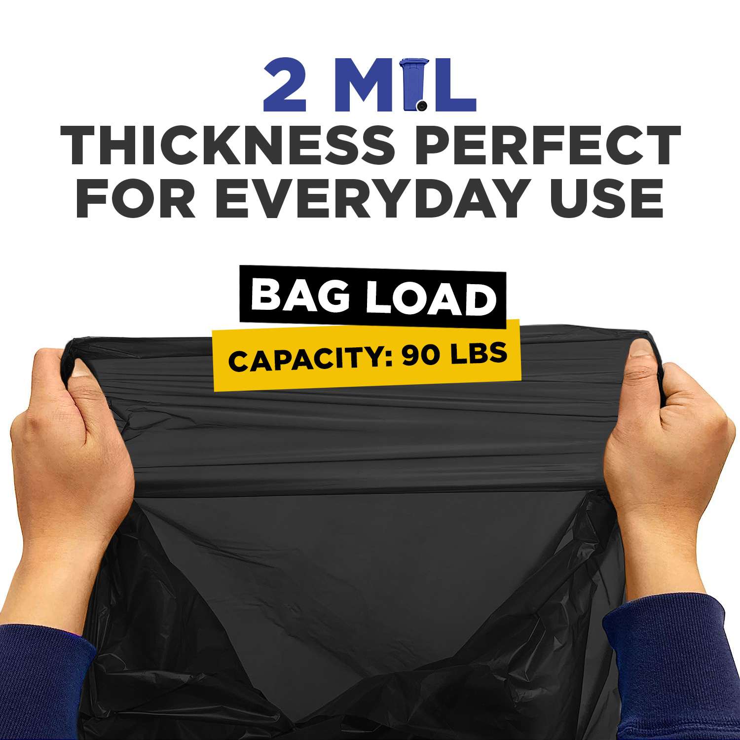 43" x 47" 56 Gal 2 Mil Black Trash Bags, 100/Case