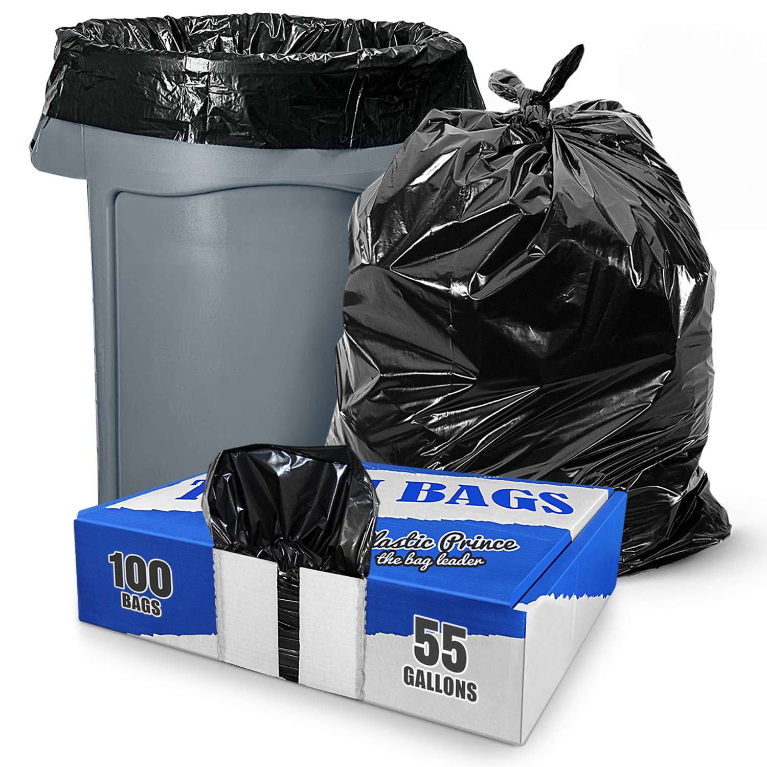 43" x 47" 56 Gal 2 Mil Black Trash Bags, 100/Case