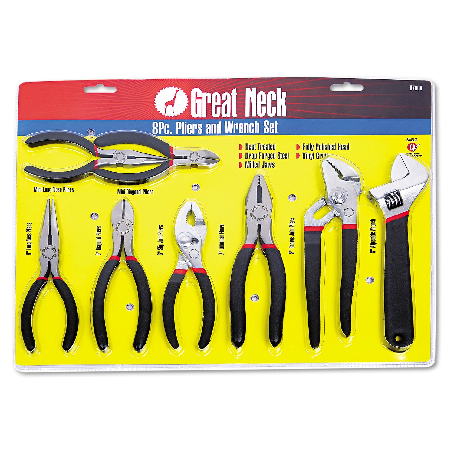 8-Piece Steel Pliers and Wrench Tool Set - 