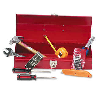 16-Piece Light-Duty Office Tool Kit, Metal Box, Red - 1