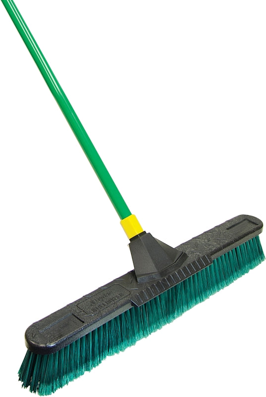Bulldozer Multisurface Pushbroom with Scraper Block, 24 x 60, Powder Coated Steel Handle, Green/Black/Yellow