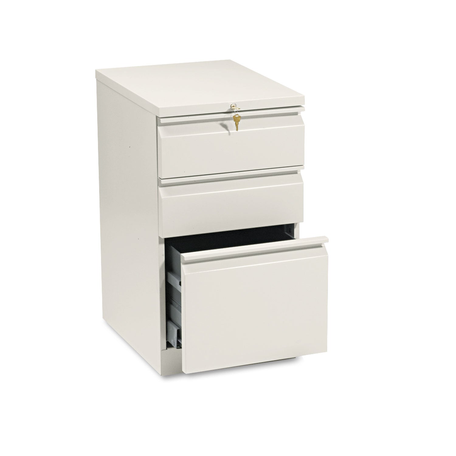 Brigade Mobile Pedestal with Pencil Tray Insert, Left or Right, 3-Drawers: Box/Box/File, Letter, Putty, 15" x 19.88" x 28