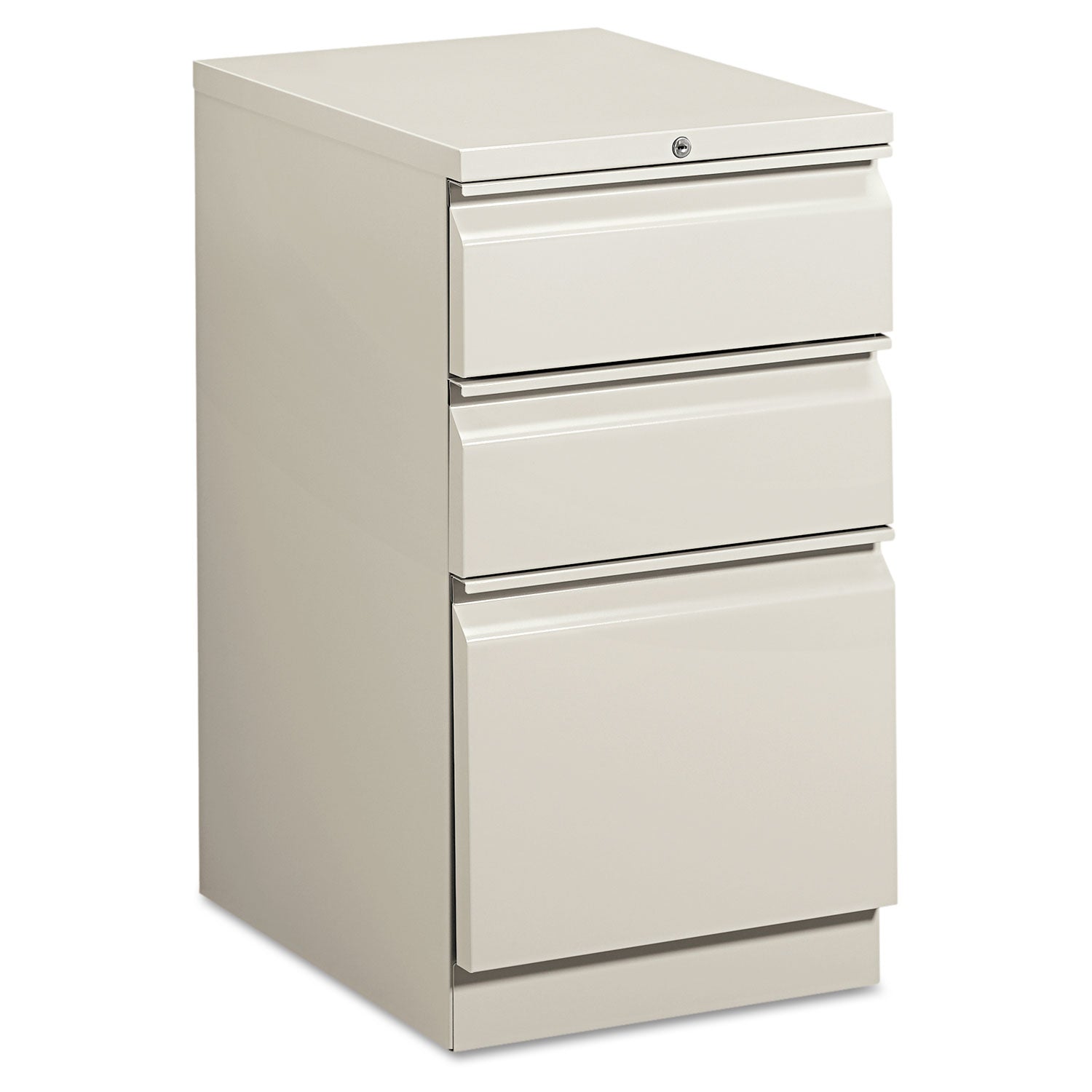 Brigade Mobile Pedestal with Pencil Tray Insert, Left/Right, 3-Drawers: Box/Box/File, Letter, Light Gray, 15" x 19.88" x 28 - 