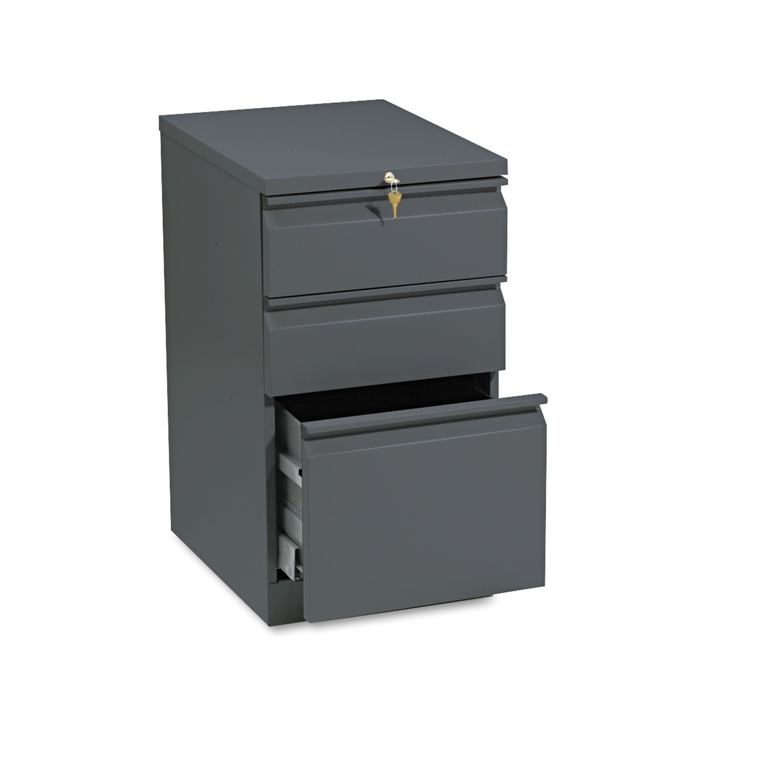 Brigade Mobile Pedestal with Pencil Tray Insert, Left/Right, 3-Drawers: Box/Box/File, Letter, Charcoal, 15" x 19.88" x 28 - 