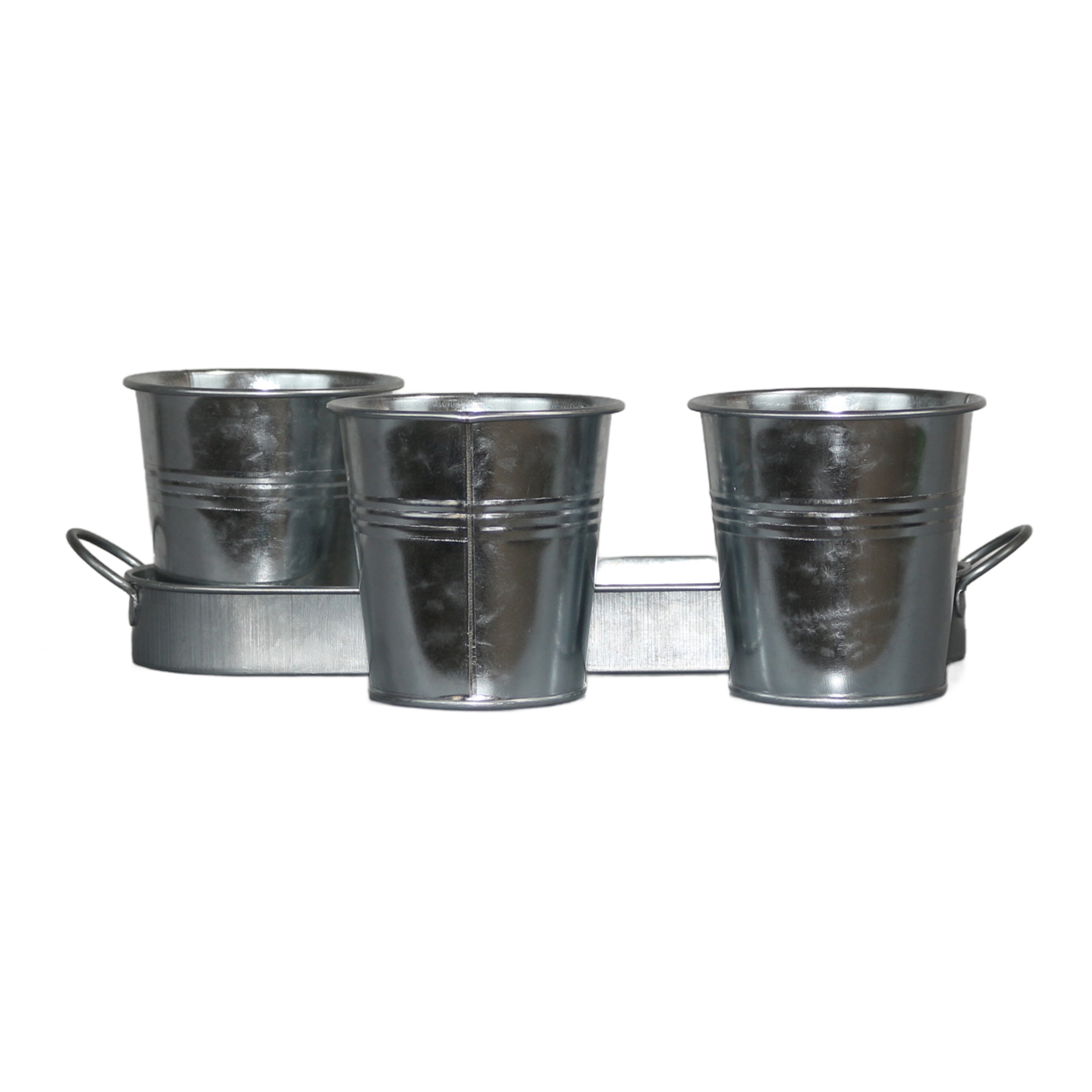 Set of 3 Galvanized Metal Garden Planters with Tray